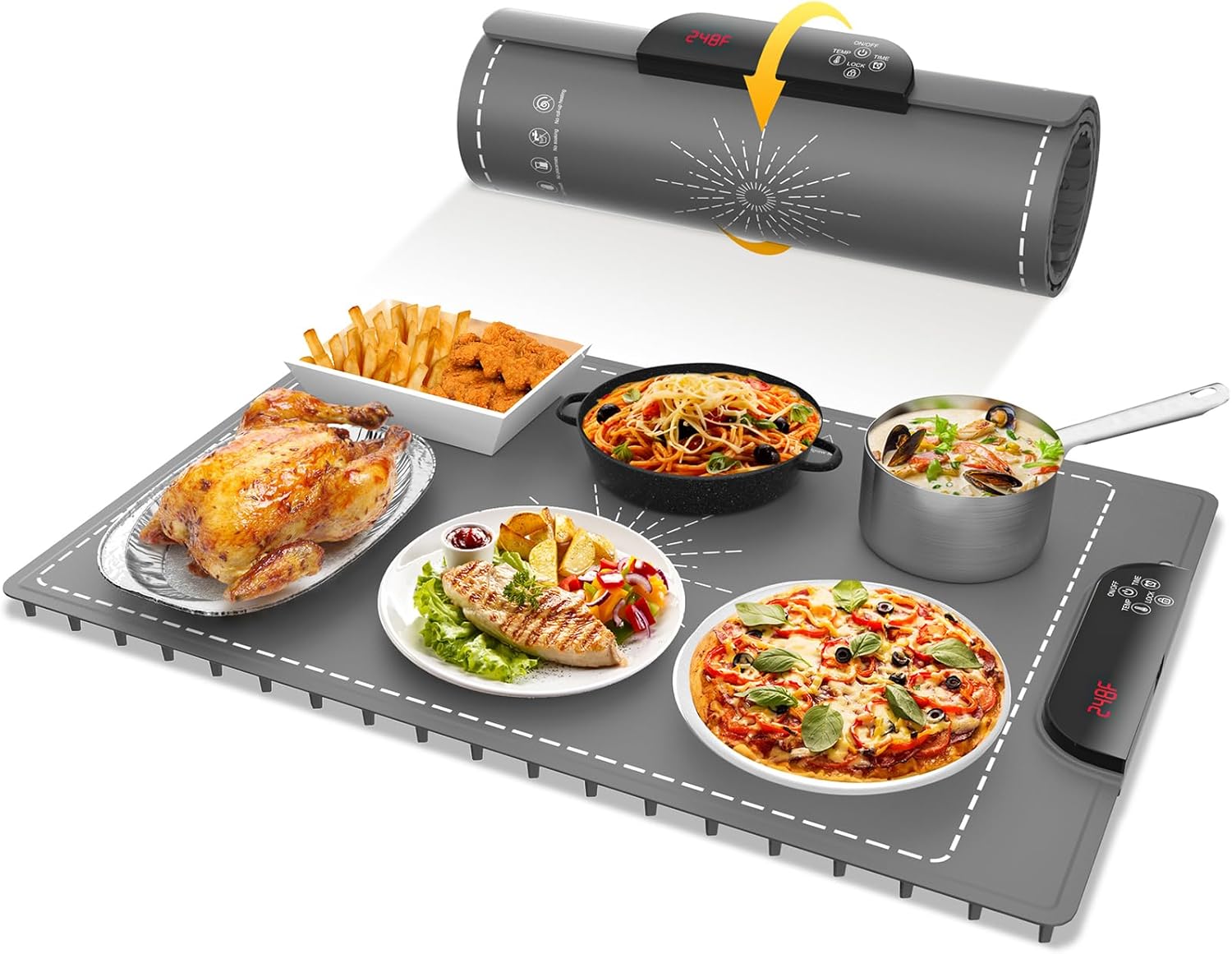 Smart Food Warming Tray | 11-Temp Control, 9H Timer, Child-Safe​​​​. Perfect for Holiday Dinners & Global Parties – Keep Dishes Warm with Energy-Saving Safety​​(Gray)