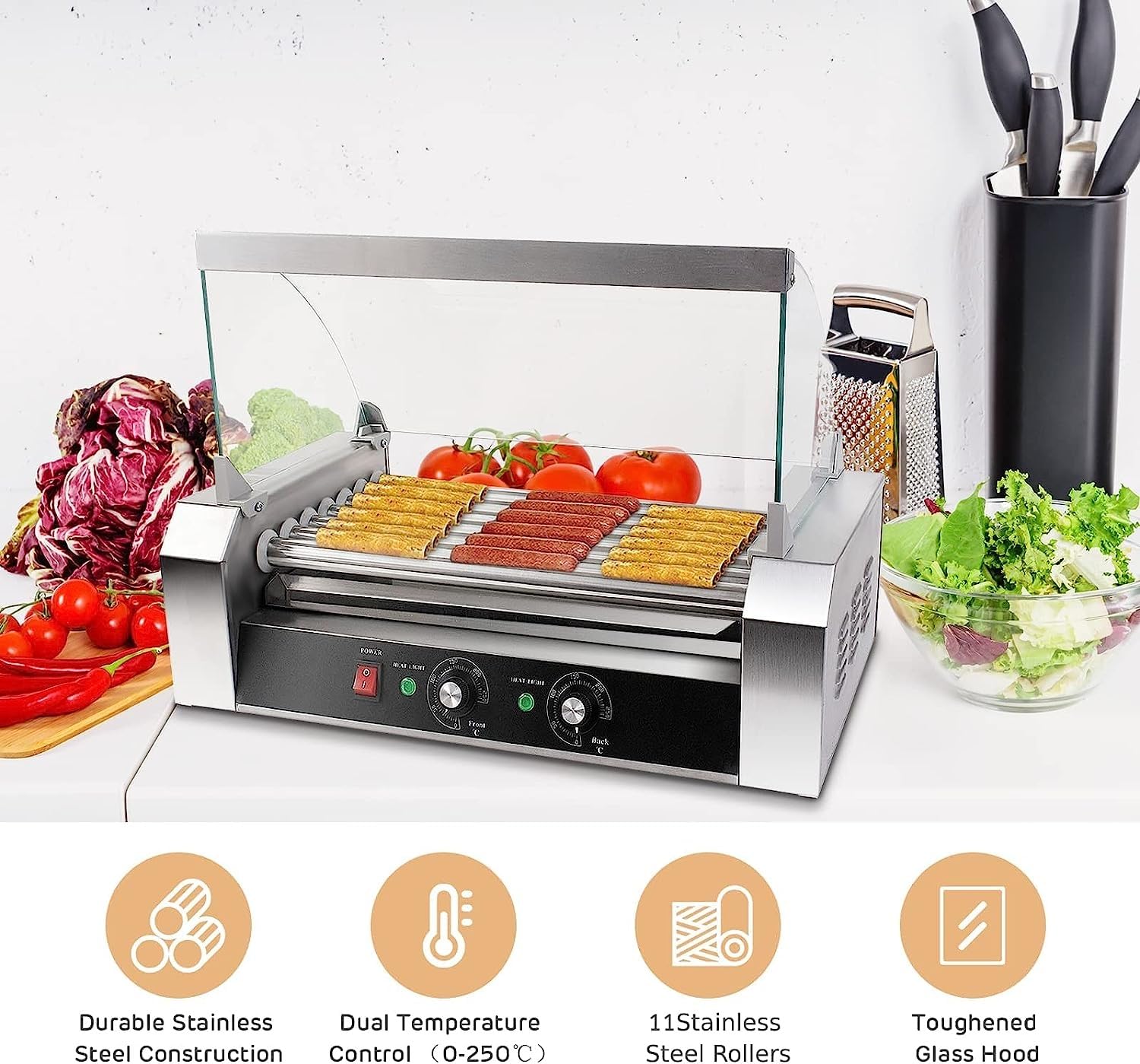 Rullo Per Hot Dog In Acciaio Inox - Per Griglia | Cuoce 5 Hot Dog Alla Volta - Foto 3