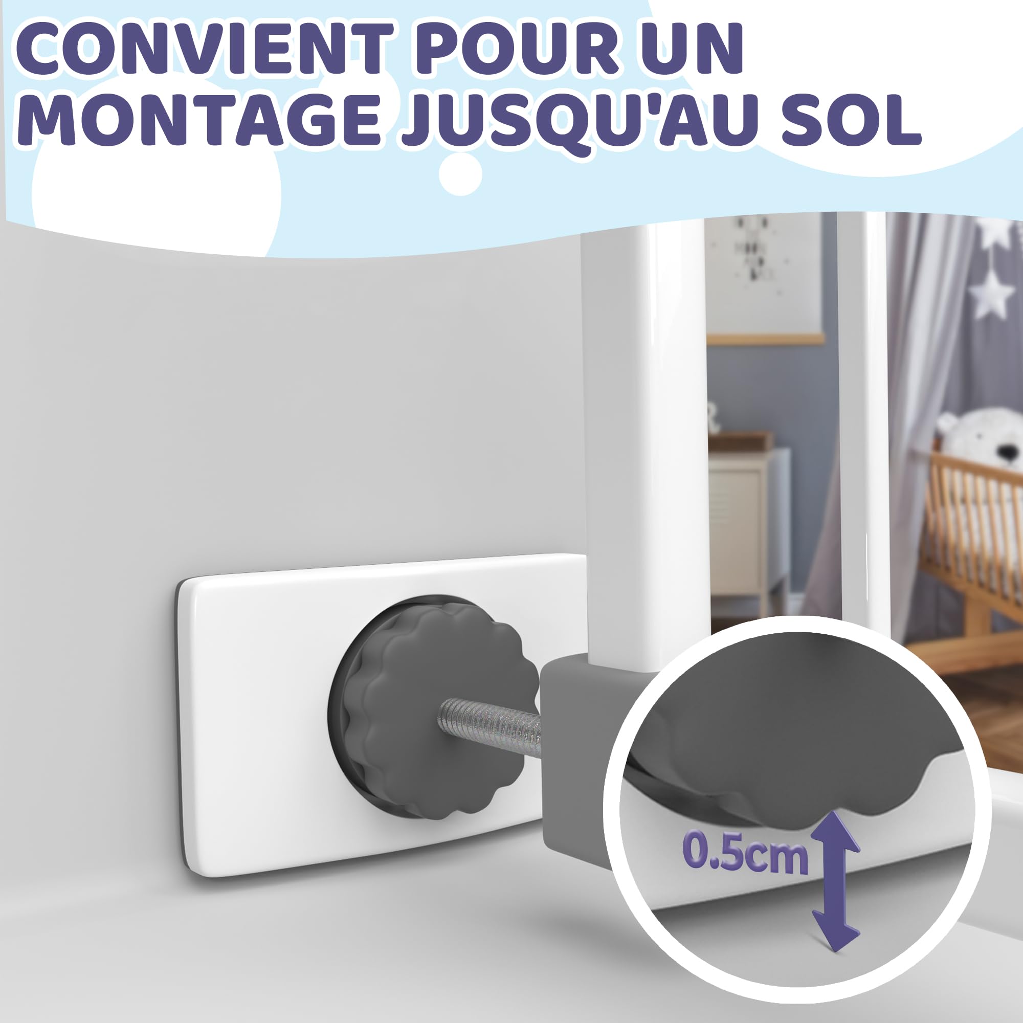 4X Patins de Protection Murale – Protection Murale sans Perçage – Grille et Barrière de Sécurité pour Escalier & Porte – Fixation à Pression pour Bébé & Enfants