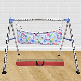 TRENDY CREATION HUB Foldable Cradles for 0 to 2 Years Baby Swing Cradle for New Born Baby Strong & Sturdy Cotton Jhula Palna Ghodiyu Hammock (Blue)