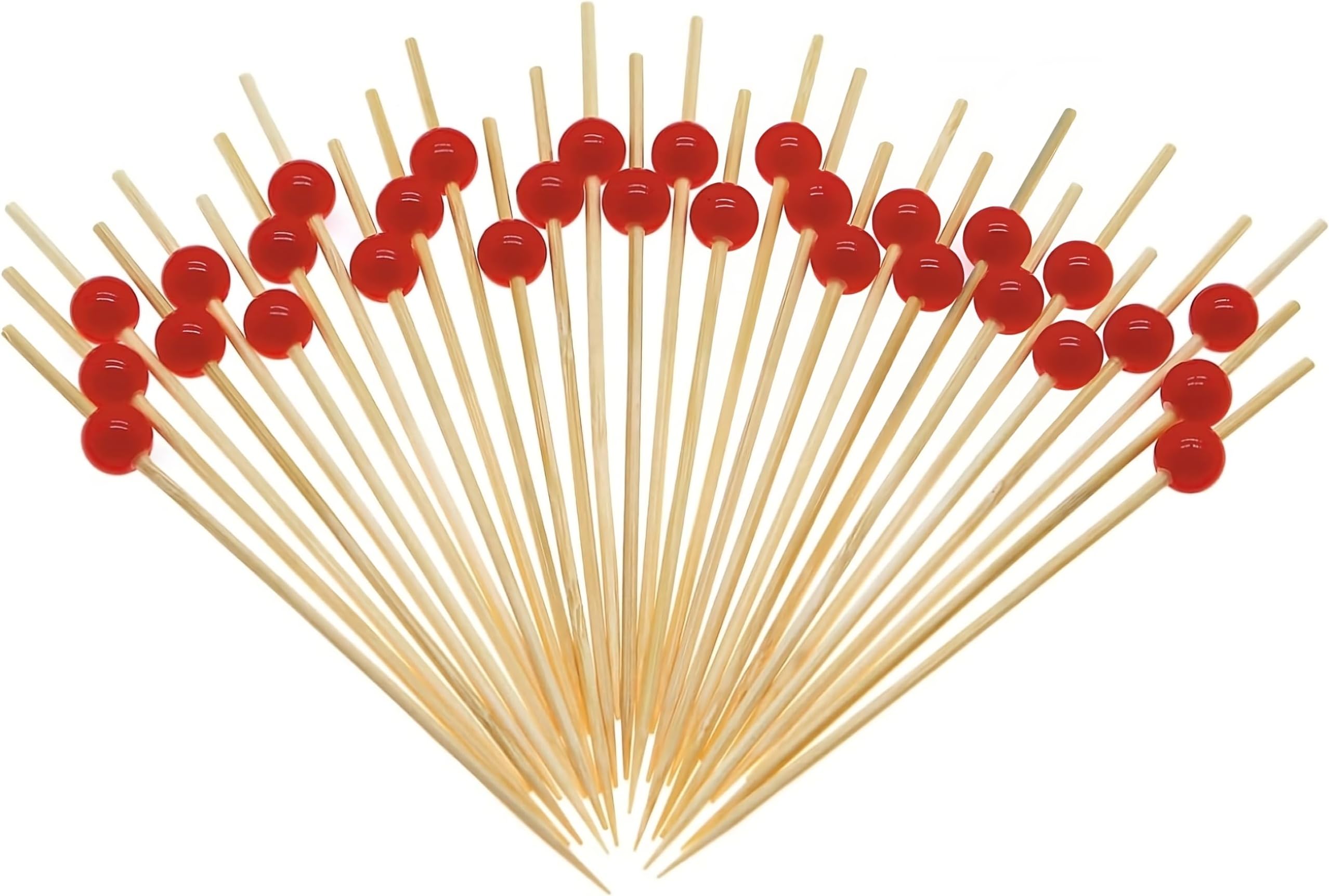 25 Pcs Red Pearl Bamboo Cocktail Picks (4.7 inch/12 CM), Restaurant quality 1/8 inch thick sturdiness, Decorative Cocktail Toothpicks for Appetizers & Garnishes, Perfect for Weddings Bar Hotel Events