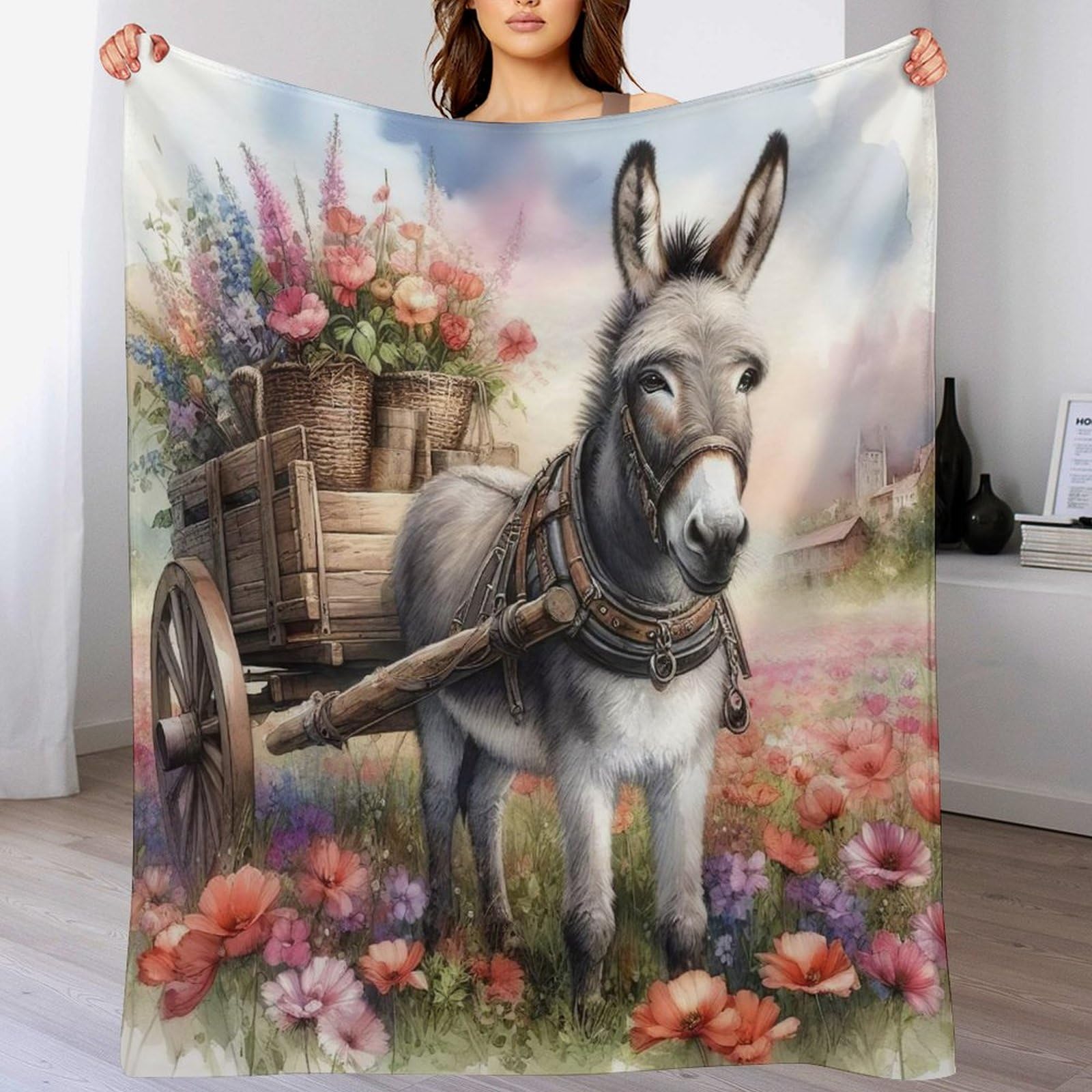 Donkey Blanket Throw Bedspread Soft Fluffy Warm Light Flannel Fabric Perfect for Adults Or Children's Gifts 100×130cm
