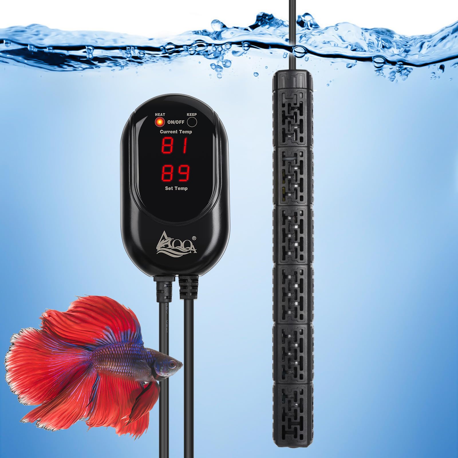 AQQA Aquarium Heater, 800w Fish Tank Heater with 59-93°F External Controller, Rapid Heating