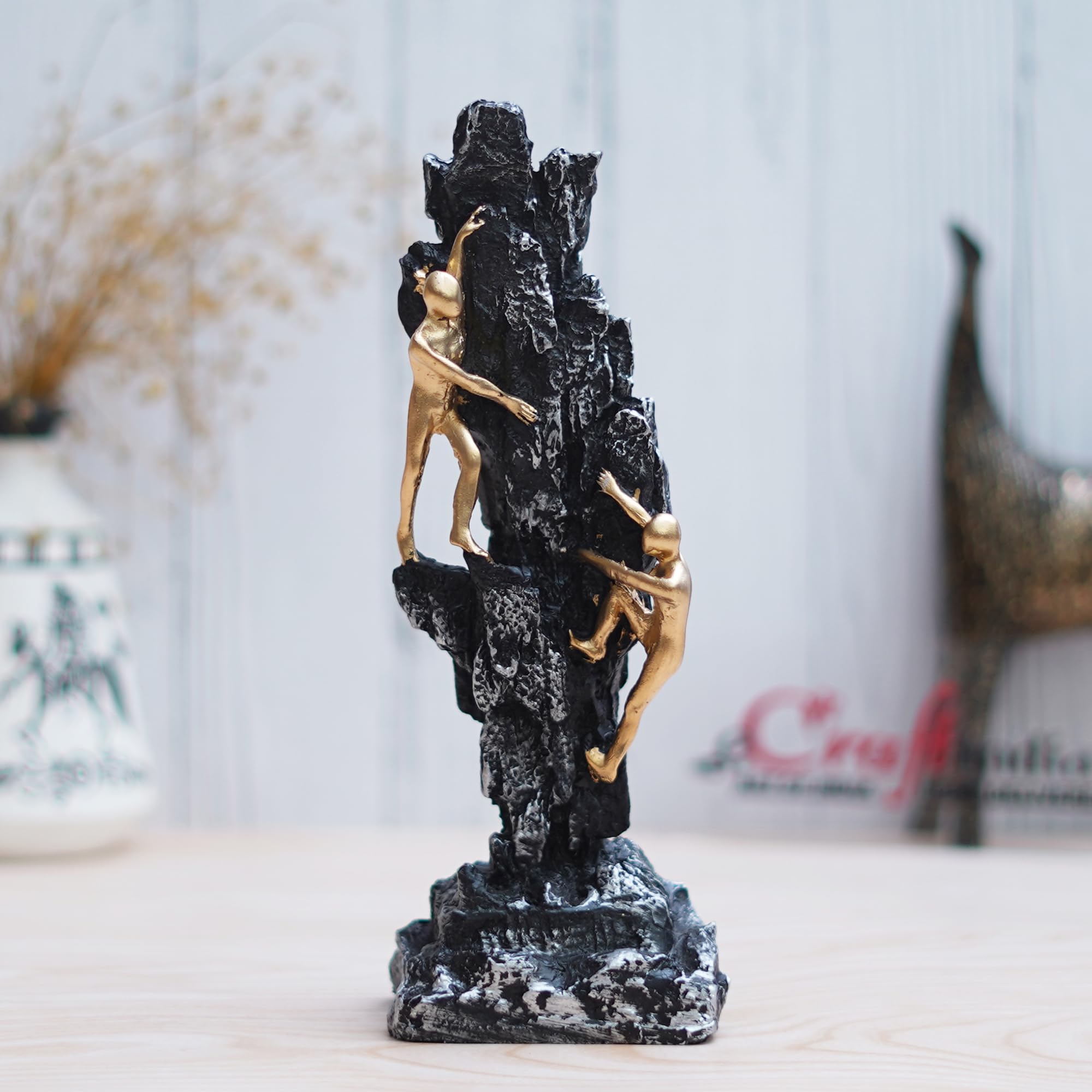 eCraftIndia 2 Men Climbing on Rock Mountain Climbers Human Figurine Showpiece for Home Decor Living Room Bedroom | Gift for Birthday Housewarming