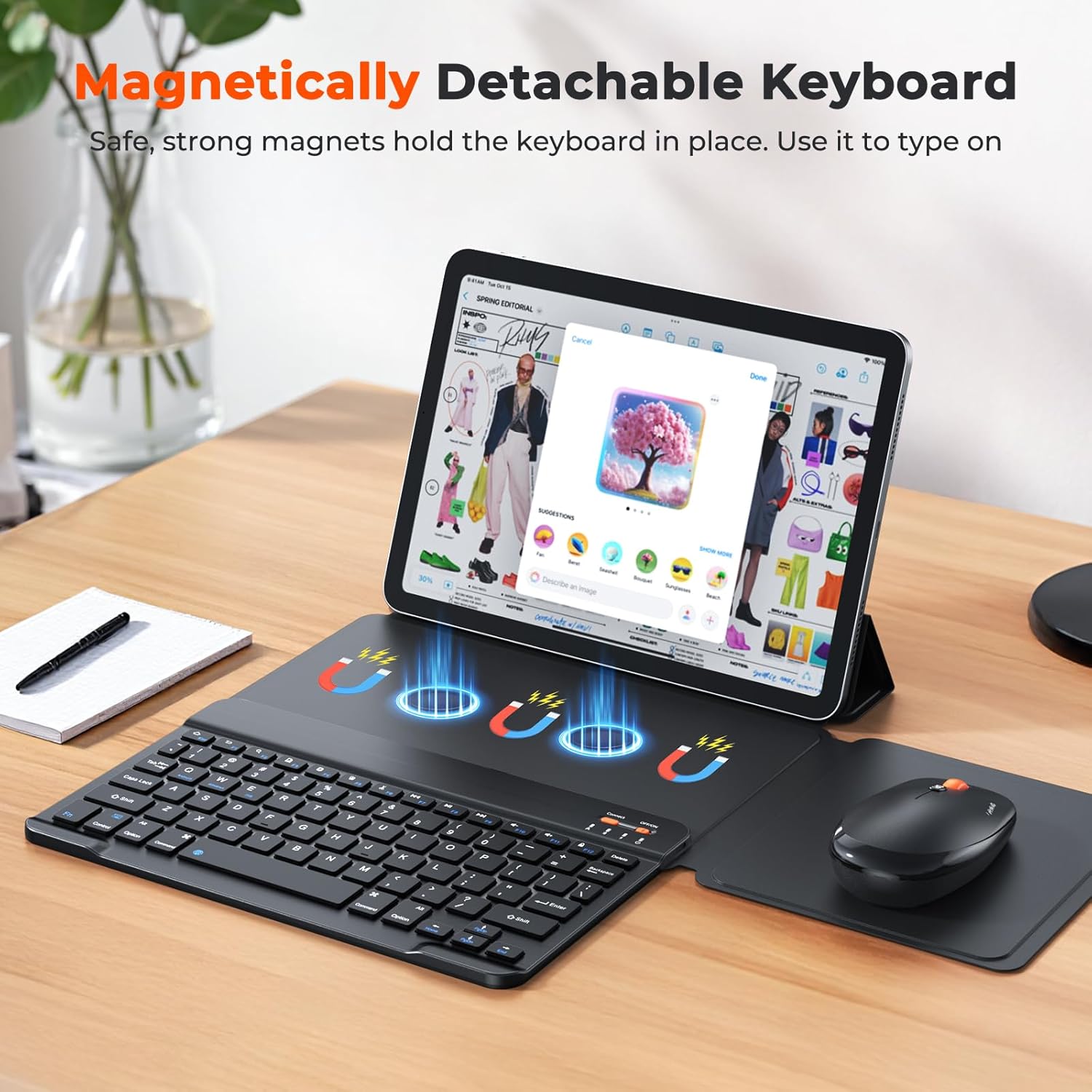 Bluetooth Keyboard and Mouse for iPad, Wireless Portable Keyboard and Mouse Rechargeable, for iPad 10th Gen/A16 11th/Mini/Pro/Air 11inches,iPhone(Not Included Case) (Black)