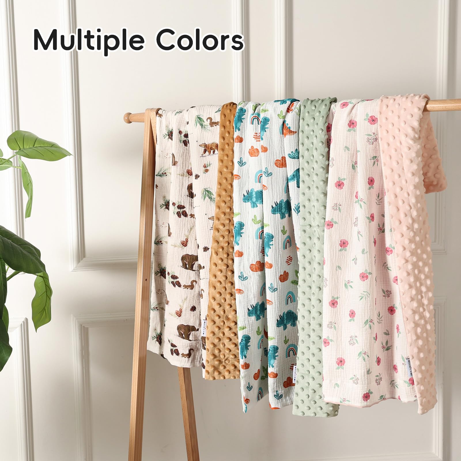 david's kids Manta de muselina Minky para bebé para niñas con parte delantera de algodón de muselina y forro polar punteado, transpirable y suave, manta de recepción ligera para recién nacidos, 76 x