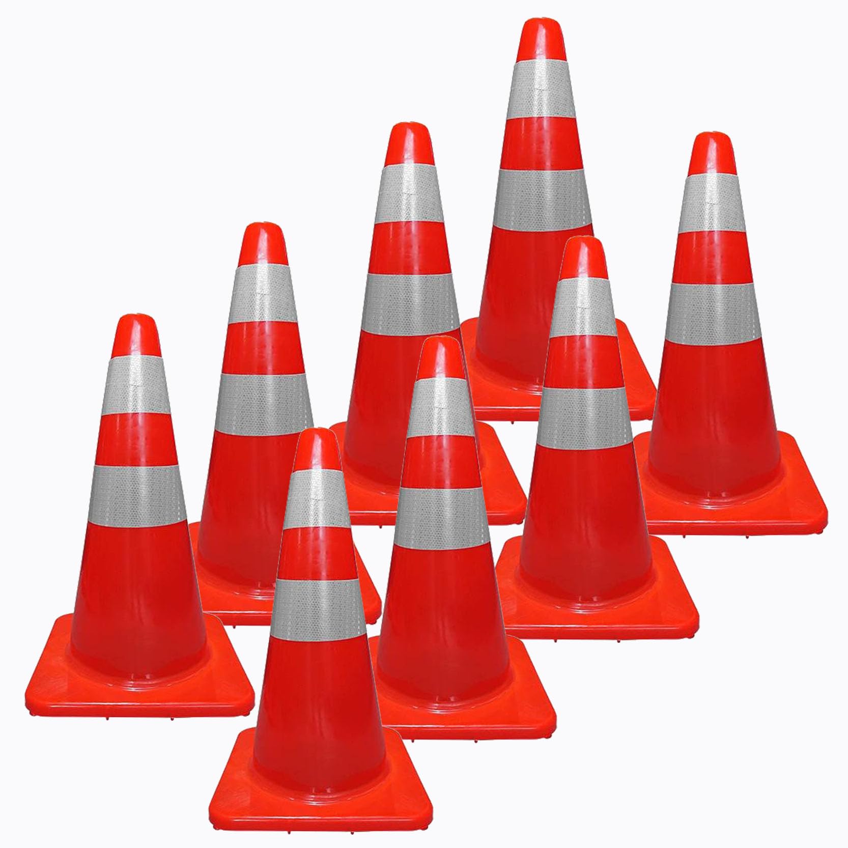 Cono de Estacionamiento, Cono de Seguridad Vial de PVC Naranja,Cono de Construcción,Conos Delimitadores con 2 Collares Reflectantes Y Base con Peso(Size:70x34x34cm,Color:8pack)