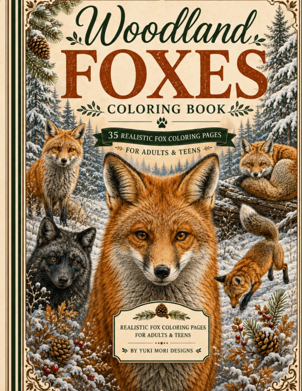 Woodland Foxes Coloring Book: Realistic Wildlife Nature Scenes