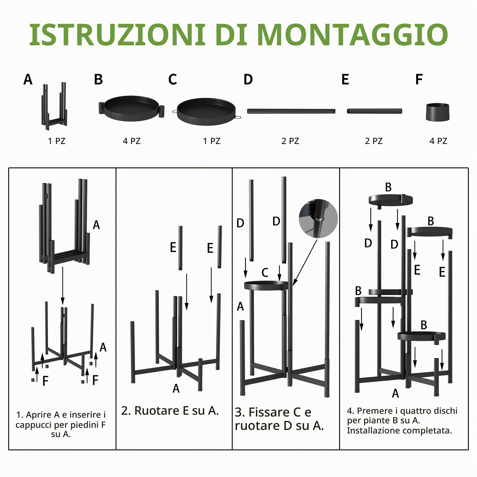 lalago Scaffale Portavasi, 5 Ripiani Ø25cm Mobile Portafiori Metallo, Tavolino per Vasi, Fioriera Interno con 5 Mensole Porta Piante, per Balcone, Giardino, Soggiorno, Camera da letto, Sala studio