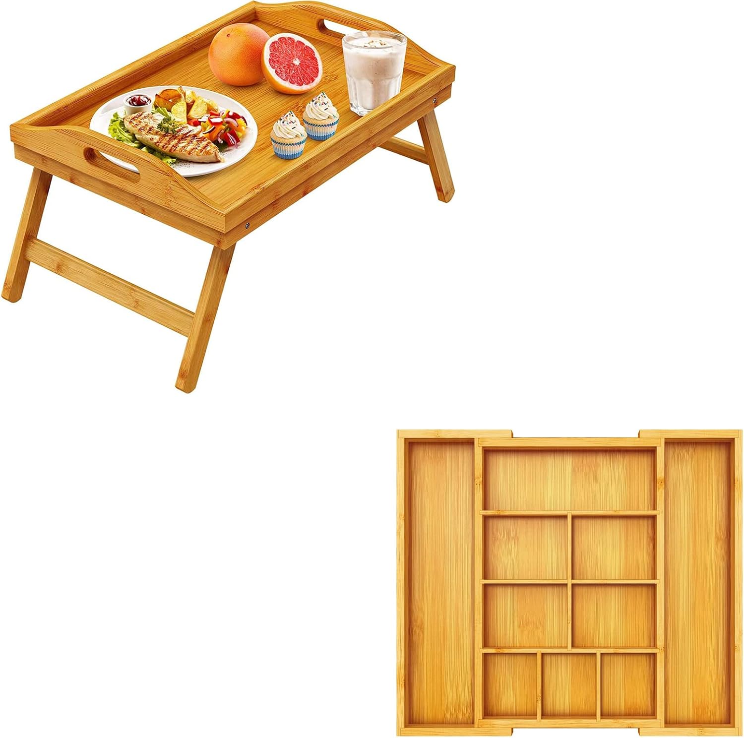 Bamboo Expandable Drawer Organizer & Pipishell Bamboo Bed