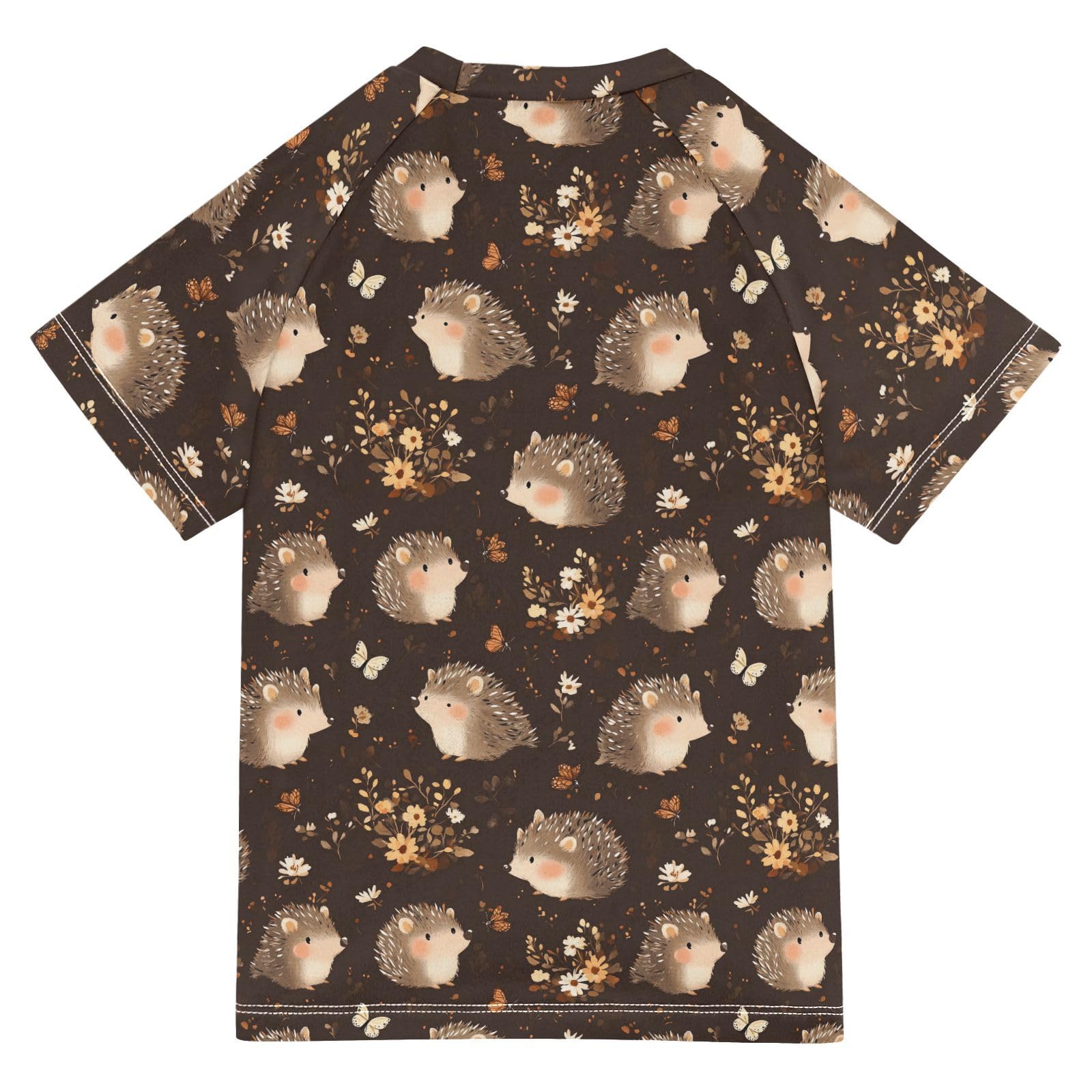 Kids Bathing Suits Girls Short Sleeve Girls Rash Guard 7T Cute Hedgehog Brown