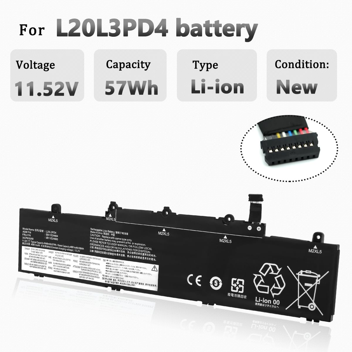 57Wh L20M3PD4 Laptop Batería para Lenovo Thinkpad ThinkPad E14 Gen 2 Gen 3 Gen 4 E15 Gen 2 Gen 3 Gen 4 Series L20C3PD4 L20L3PD4 L20D3PD4 SB11C73241 SB11E24664 5B11E24665