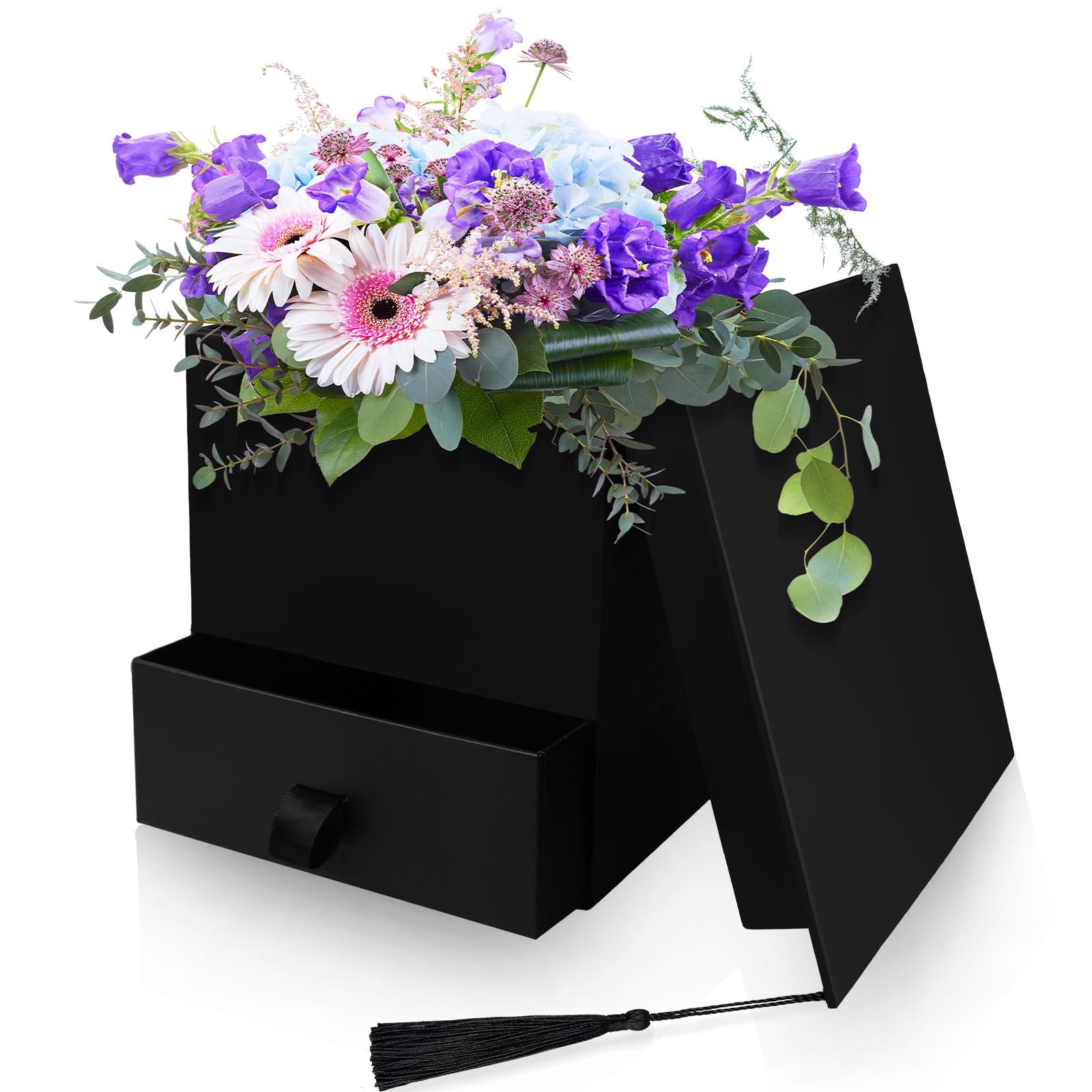 Graduation Season Flower Gift Box Double Layers Floral Box Black Graduation Cap Candy Gifts Box for Class of 2025 College Masters High School Graduate Party Decor Supplise