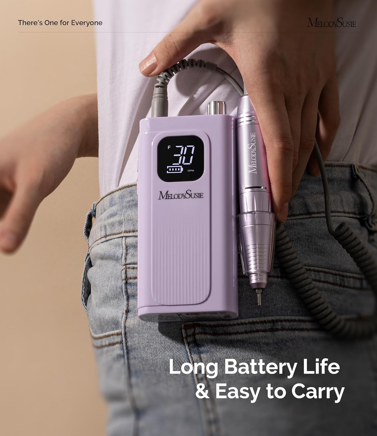 MelodySusie Entry-Level Clip-On Rechargeable Essential Nail Drill, SC300F 30000RPM E-File with LCD Display for All Manicure Shaping & Gel Removal,Ideal for Training,Nail Art Practice & Home Use,Purple