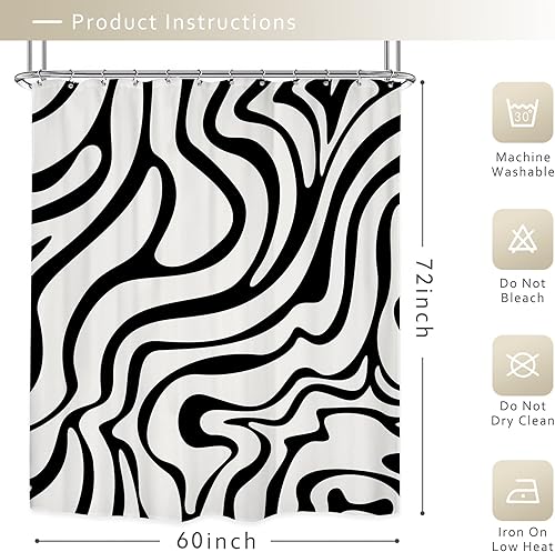 Miniatura 3 de Riyidecor Cortina de ducha retro de 60 pulgadas de ancho x 72 pulgadas de alto, diseño abstracto de los años 70, rayas geométricas de los años 60,