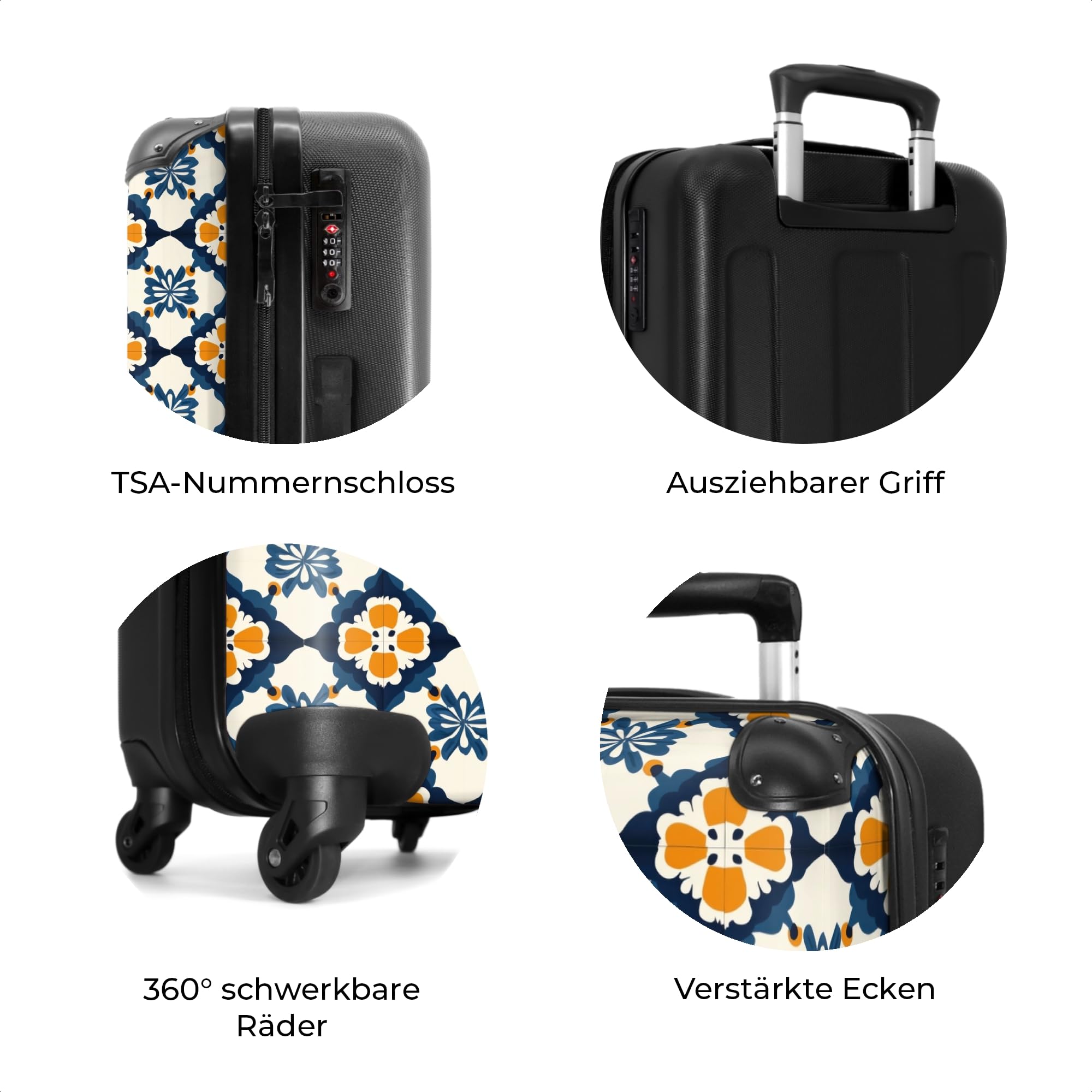 NoBoringSuitcases.com® Koffer Mittelgroß 67x43x25 cm Hartschalenkoffer L Trolley Rollkoffer 4 Rollen Leicht Hartschale Mittel Groß Klassisch - Geometrisch - Blau
