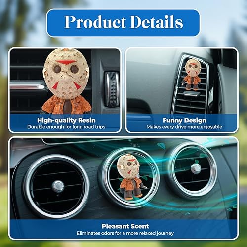 Miniatura 4 de Ambientador de Coche de Resina 3D con Clips de Ventilación de Personaje Asesino de Película de Terror, Ambientador Espeluznante para Coche,