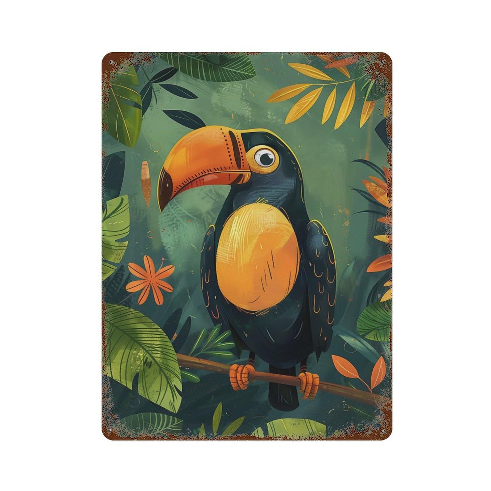 Colorful And Cute Toucan 15.7"x11.8" Retro Metal Sign, Industrial Home Decor for Basement, Hobby Room And Garage Decor
