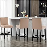 Vista 34 de Taburetes de bar de piel sintética de 26 pulgadas, modernas sillas de bar tapizadas de altura de barra, taburetes de bar con patas de madera maciza