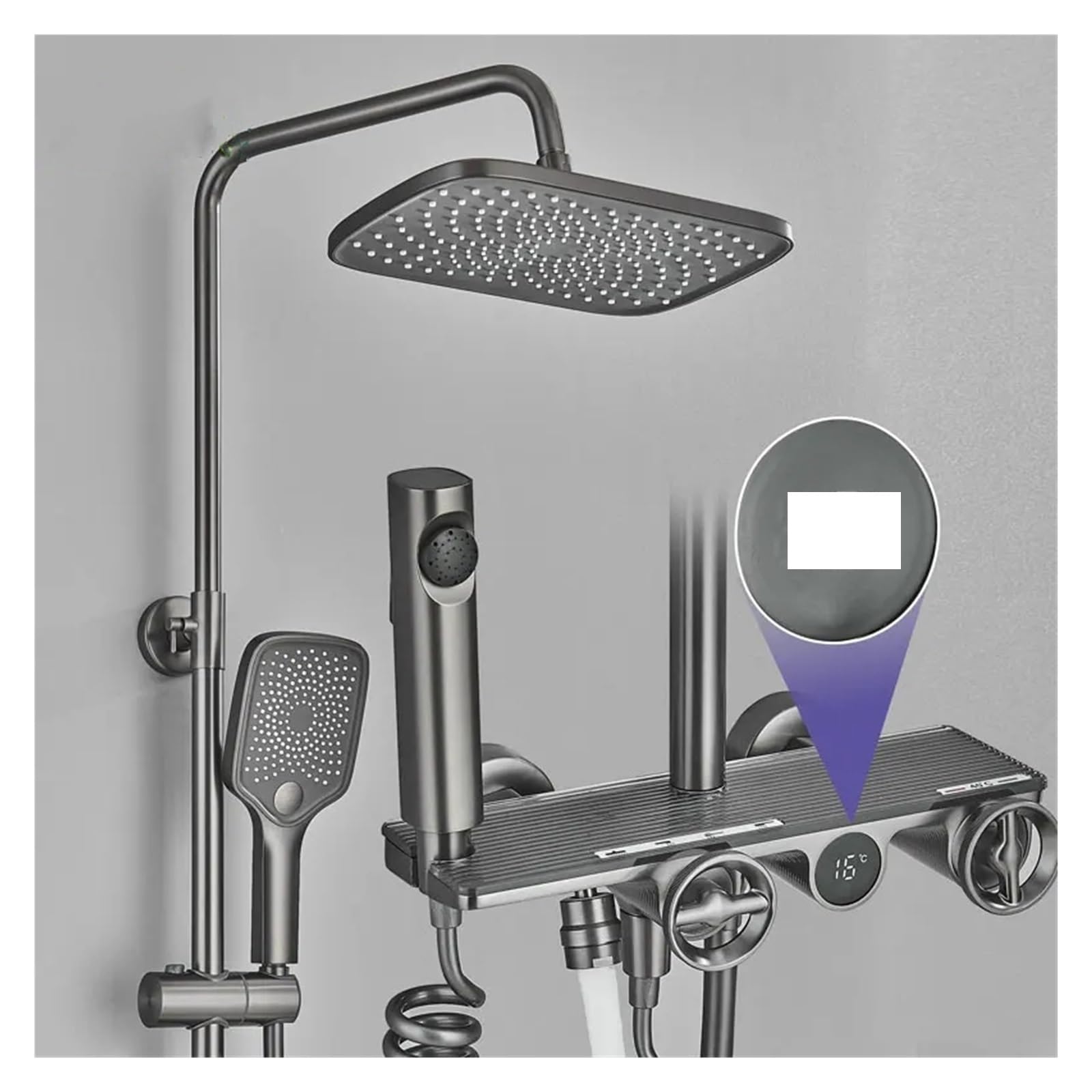 Tbddsd Onecolor Bathroom Shower Heads, Shower Kits, Grey White Black Faucet Sets Digital Screen 4 Ways Bathroom Thermostatic Mixer Systems Rainfall Plastic Head(Onecolor)