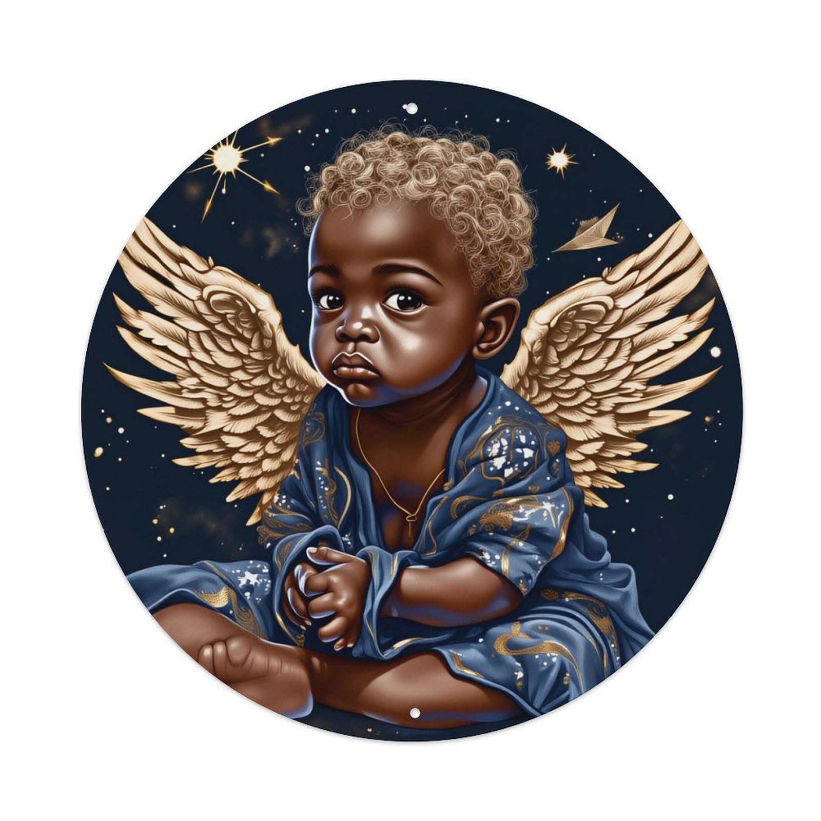 Angel Child Starry Night Wings Round Metal Tin Sign Vintage Wall Decor, Bar Garage Cafe Kitchen Home Wall Art Poster 8x8inches