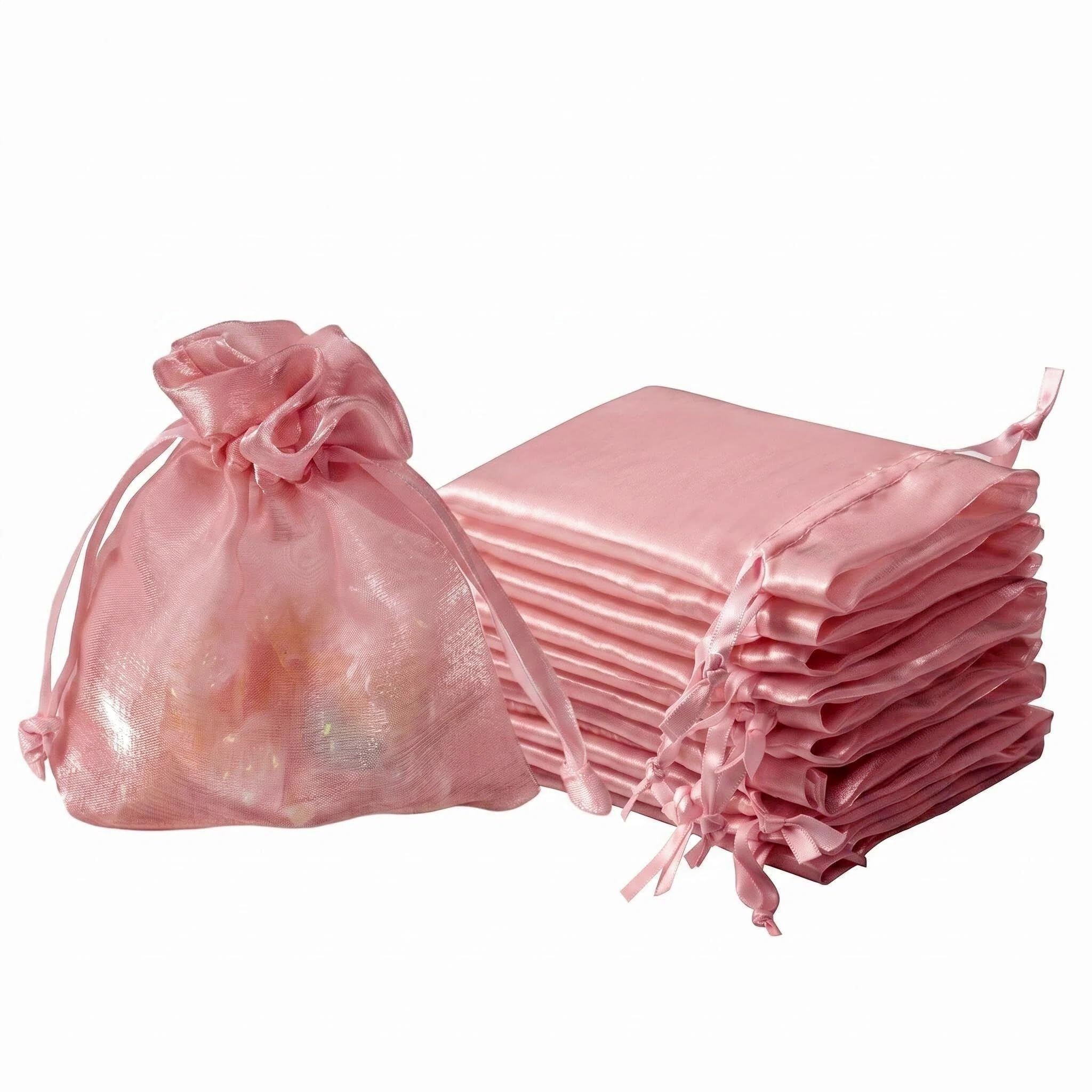 QIANF 20 Pcs Rose Pink Small Organza Bags 3X4 inch for Wedding Favors with Drawstring, Mini Mesh Gift Bags Jewelry Pouch for Candy Bridal Shower Party Favor Baby Shower Christmas