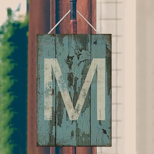 Vista 302 de Letrero colgante de madera con letra A, letrero de madera, decoración del hogar, 26 letras del alfabeto de metal, placa de madera, decoración