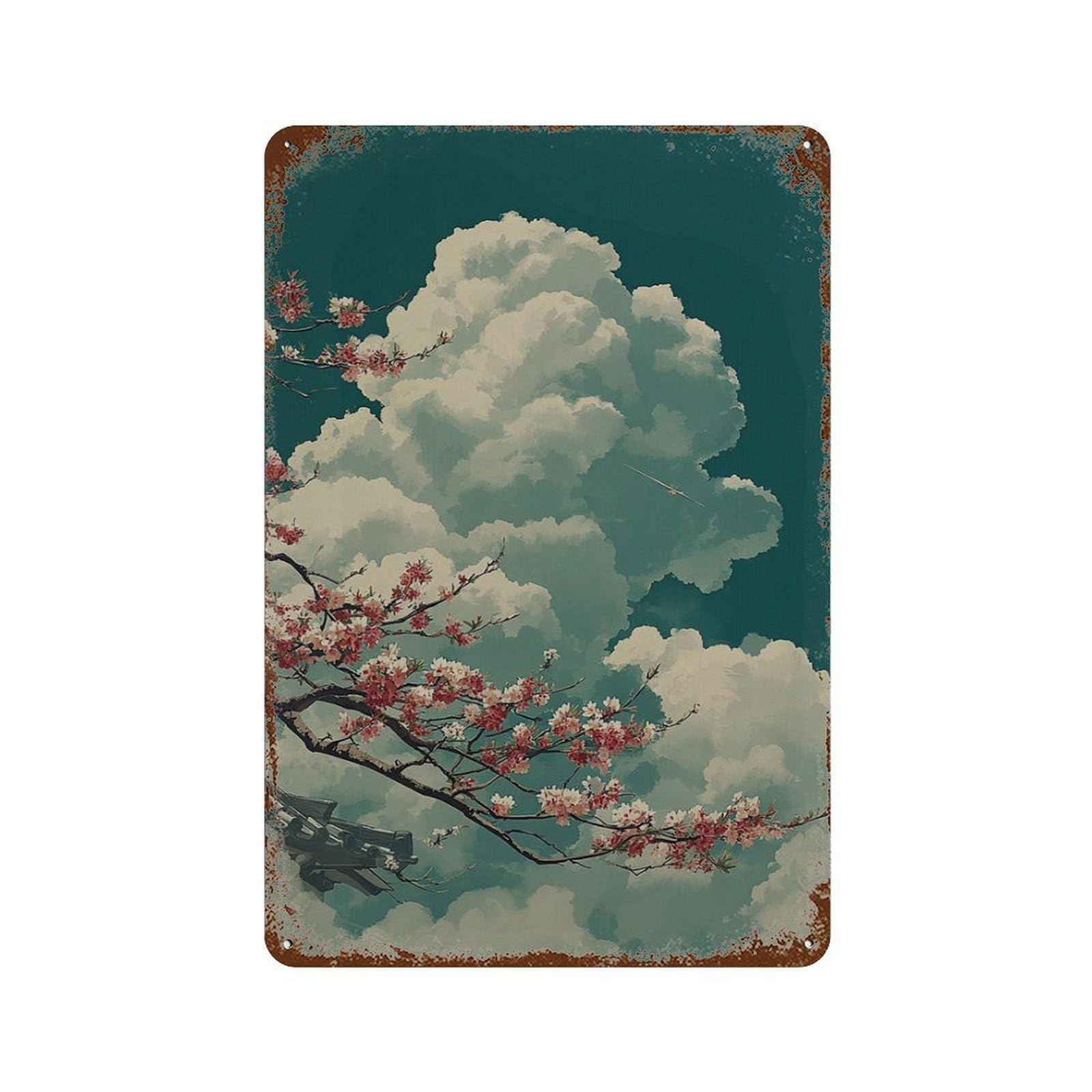xiaoxiaoshen Sakura Branch Cherry Blossom Japanese Sky Wall Decor Art Metal Tin Poster Modern Home Decor Art Home Bar Shop Decorations Vintage Sign 30x20cm