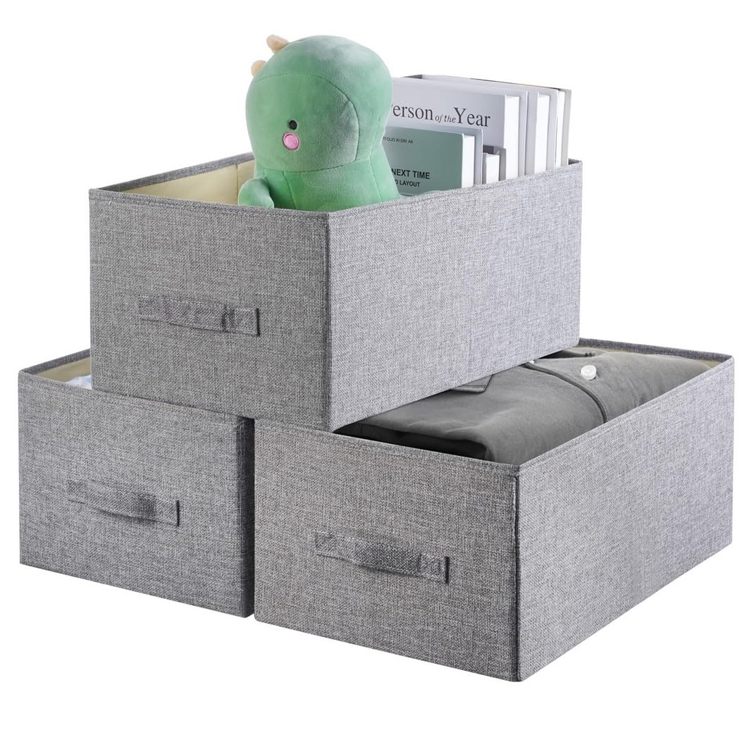 Faltbare Stoff-Aufbewahrungskörbe, große Baumwollkörbe mit Griffen, Organizer für Schrank/Kleiderschrank, waschbare Aufbewahrung für Kleidung, Spielzeug, Bücher, 3 Stück