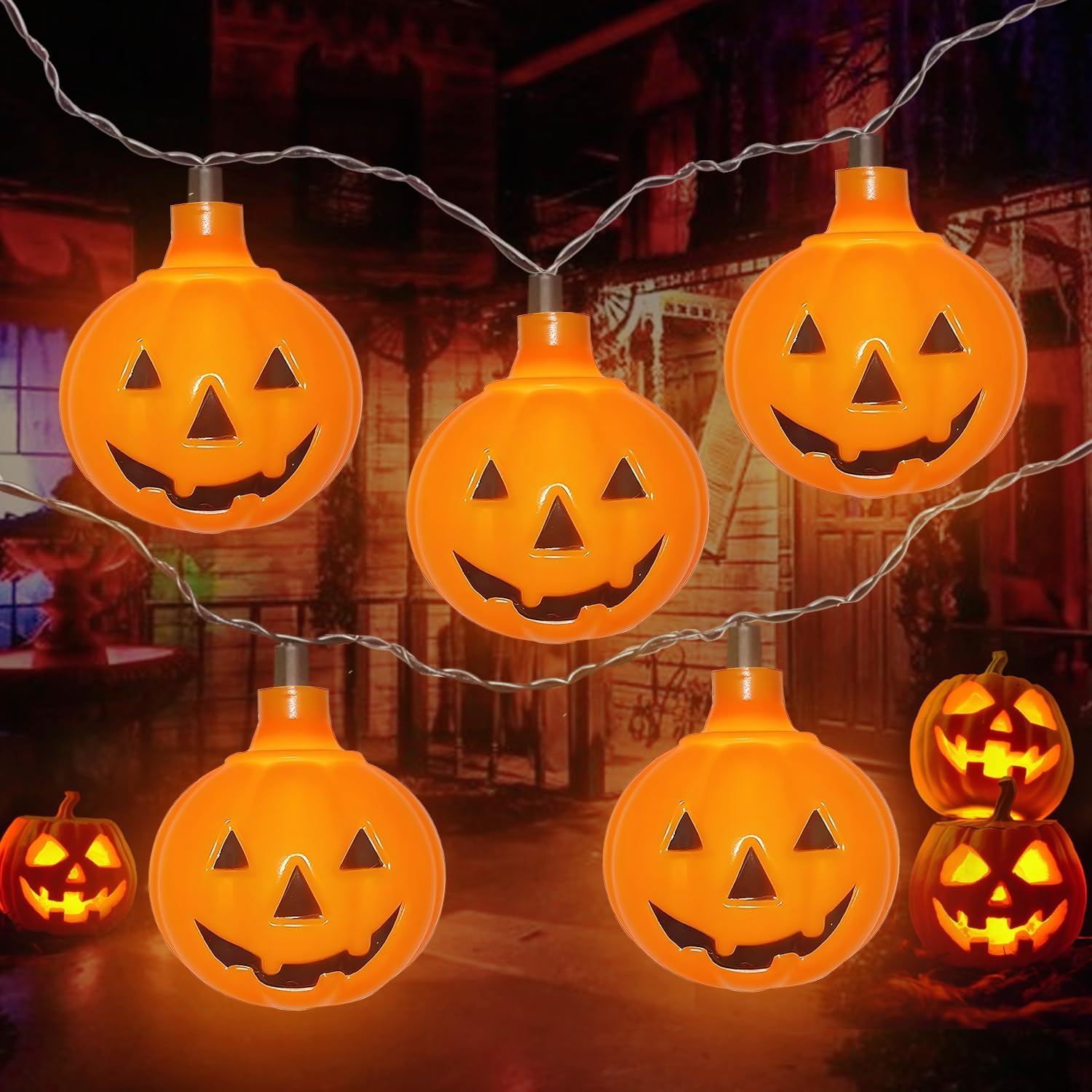 Couah Pumpkin Lights 8.5 Ft Pumpkin String Lights with 10 Pack Jack O