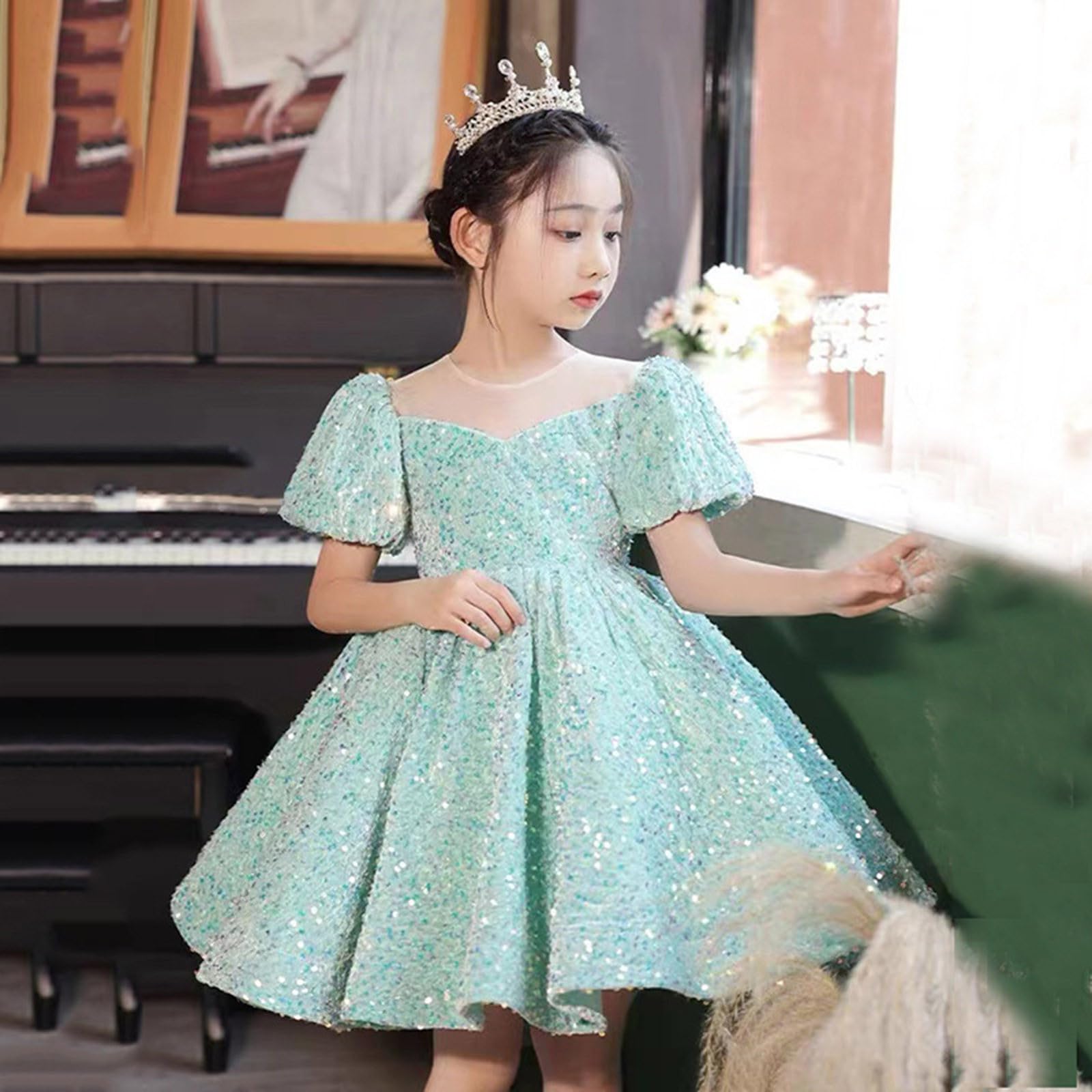 Kleider Für Mädchen, Festlich Casual Partykleid Elegant Tüll Ballkleid Pailettenkleider Pailletten Glitzer Kleider Rot Hochzeit Prinzessin Kleid Lang Blumenmädchenkleider