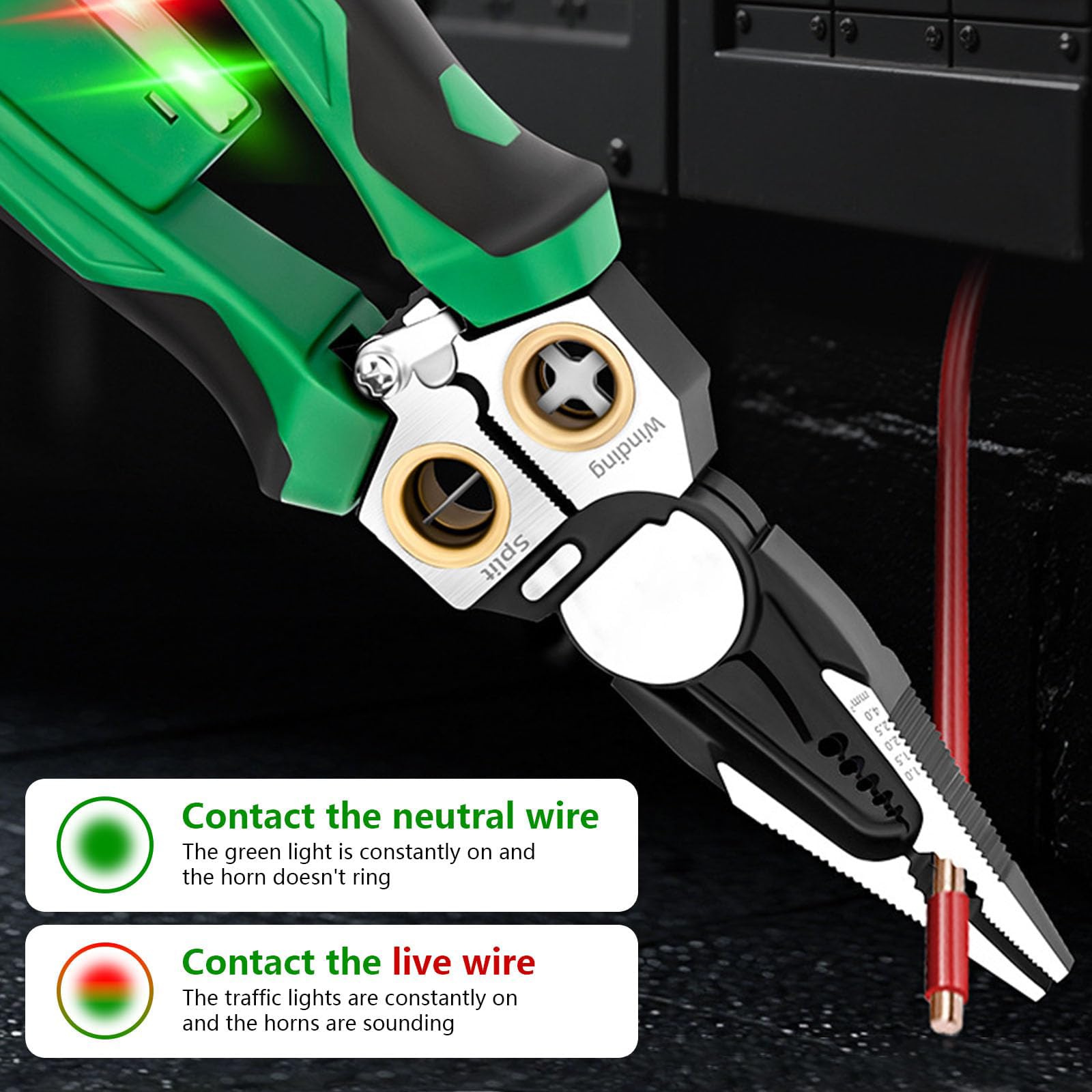 Pelacables 8 en 1 con probador de voltaje, alicates para electricistas, herramienta de pelado de cables multifunción para cortar, pelar, prensar, reparar