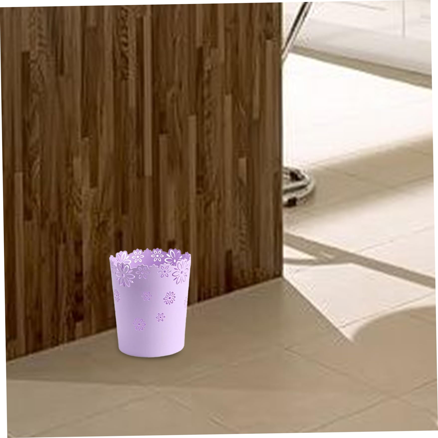 Poubelle à Papier 7, 5 Pouces en Plastique Creux Corbeille à Papier Fleur Dentelle Ronde pour Chambre Salle de Bain Cuisine Bureau M Violet