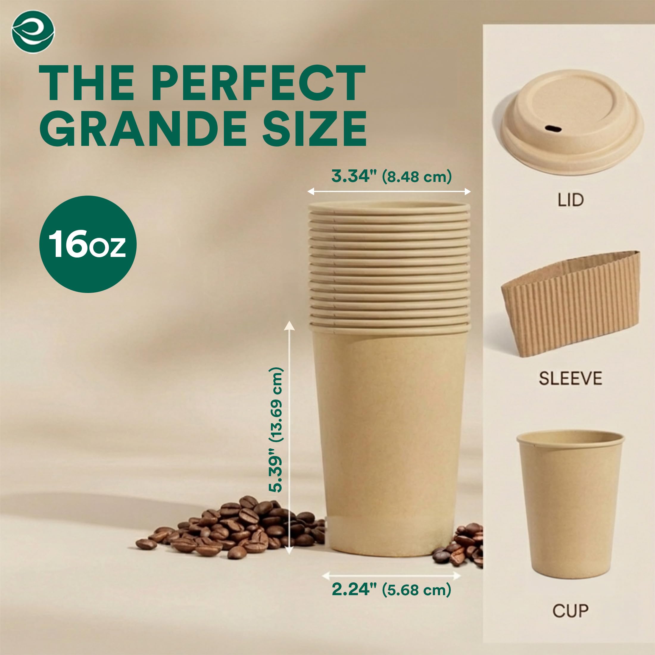 Amazon.com: ECO SOUL 100 Pack 16 oz Disposable Coffee Cups with Lids &  Sleeves Eco-Friendly, Biodegradable, Compostable, Leak-free & Sturdy To Go  Hot Drink Cup for Tea, Chocolate Party Travel Cafe Office