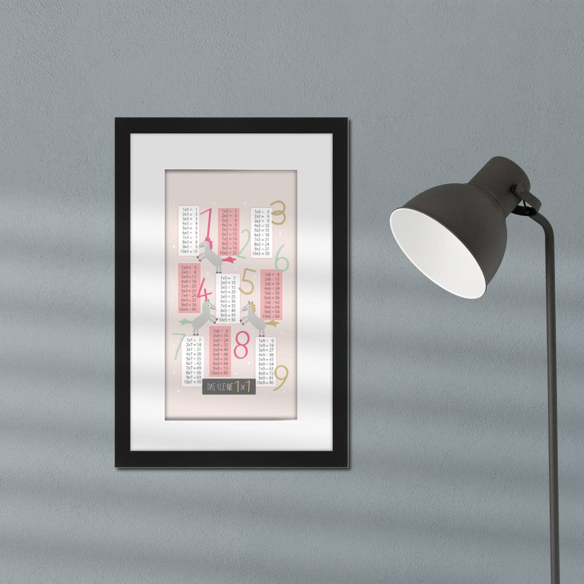 artboxONE Poster mit Rahmen schwarz 75x50 cm Pferde Einmaleins Lernposter 1x1 von Sabandraba - gerahmtes Poster