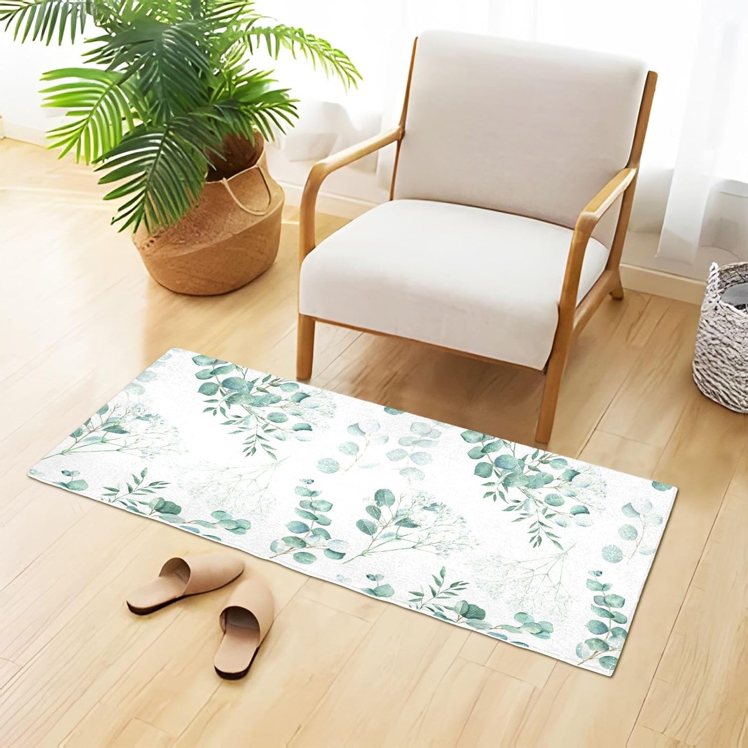 Watercolor Eucalyptus Pattern Bathroom Rug Mat 39x20in