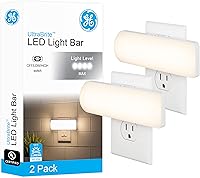 GE UltraBrite LED Light Bar Night Light - 200 Lumens Plug-in Wall Lights, High/Low/Off Switch, Soft White Glow, 2 Pack
