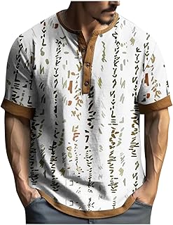 DHYUEN Henley Shirt für Herren Henleyshirt Drucken Lockeres Fashion Henley Tshirts Kurzärmeliges Shirts Knopfleiste V Auss...