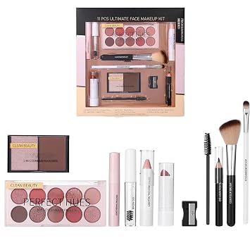 11PCS Makeup Set - Includes Eyeshadow Palette, Lipstick, Blush, Highlighter, Concealer, Mascara & Eyeliner Pencil,All-in-One Full Cosmetic Kit for Women & Teenager Girls #A, 11PCS