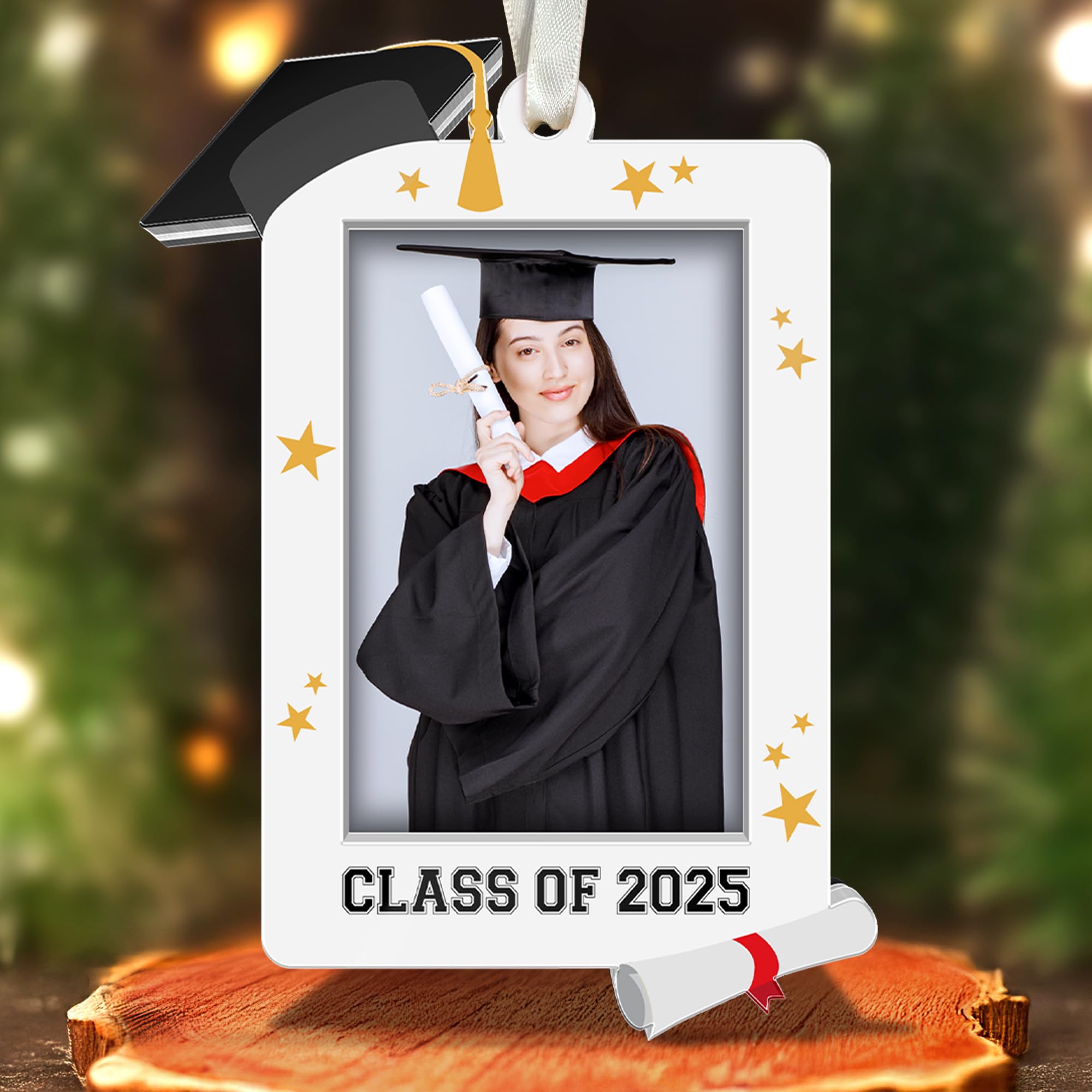 Décoration de Noël pour diplômé du collège lycée avec cadre photo personnalisé