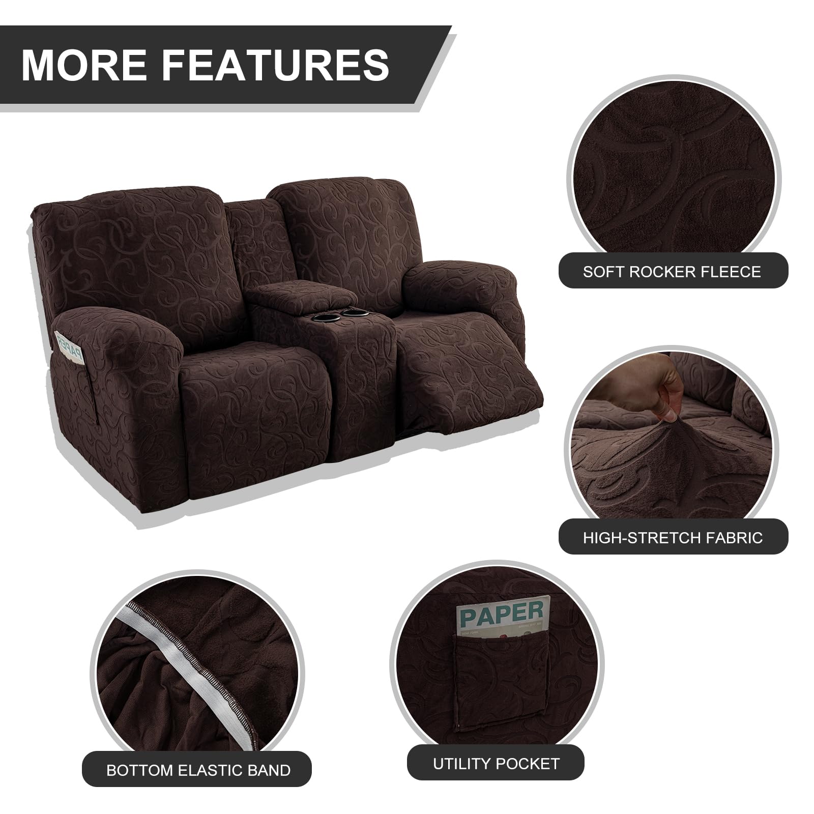6-częściowy rozciągliwy pokrowiec na leżankę typu loveseat z konsolą środkową, pokrowce na leżankę 2-osobową, pokrowiec na kanapę, zmywalny ochraniacz na meble z elastycznym dnem