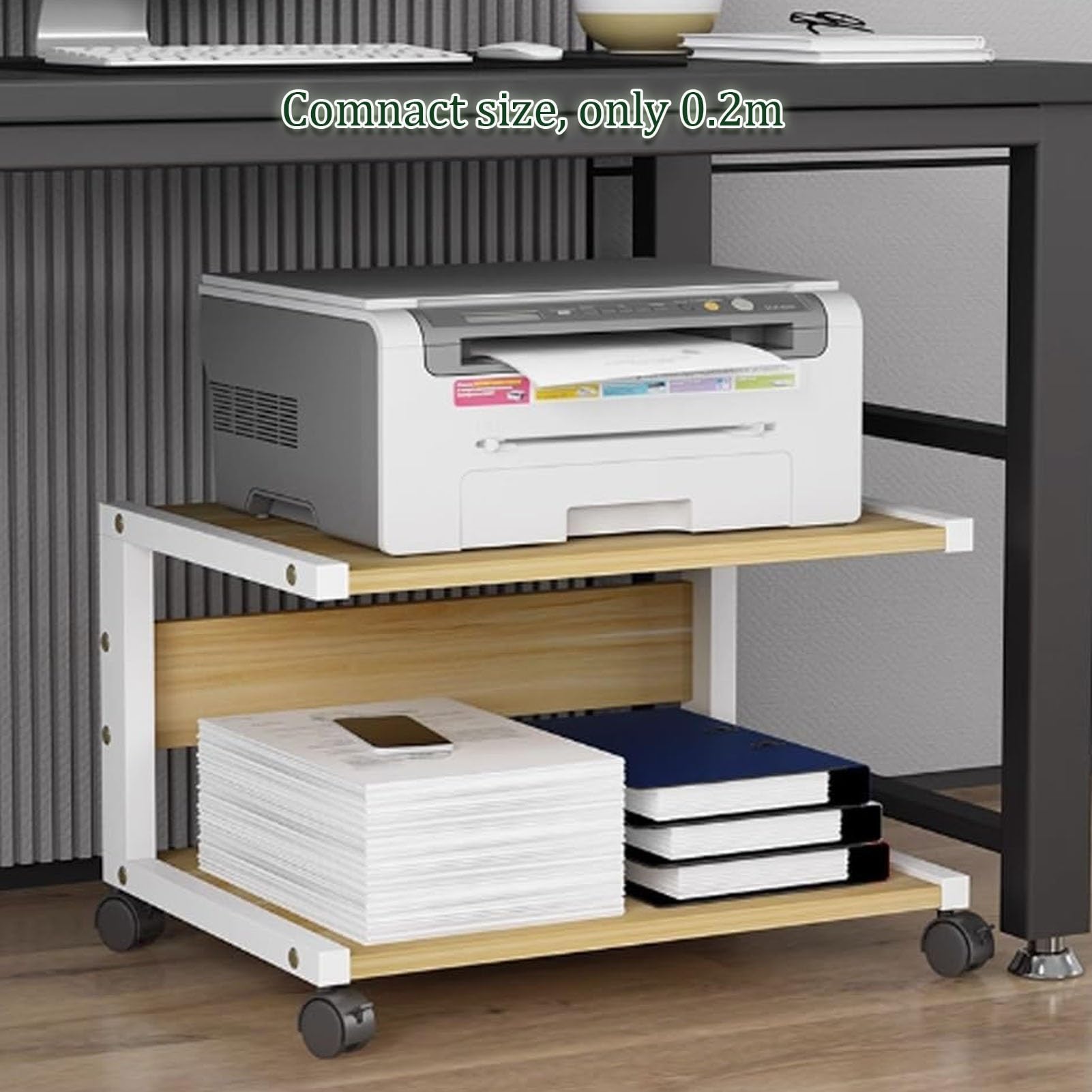 Carro de impresora con ruedas de 2 niveles resistente para archivos de escáner de fax de papel, color blanco (50 x 40 x 35 cm)