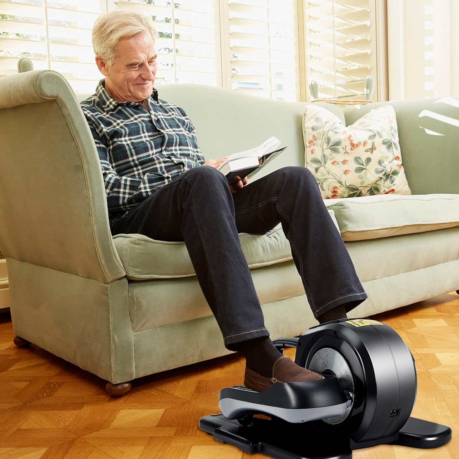 Under Desk Elliptical Machine Seated Machine Leg Exerciser While Sitting with Massage Pedal/LCD Monitor/Remote Control Elliptical Trainer for Seniors Adults