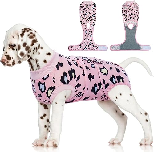 Miniatura 1 de FUAMEY Traje de recuperación para perros, trajes de cuerpo para mascotas después de la cirugía, traje de esterilización impreso Lepard para hembra,