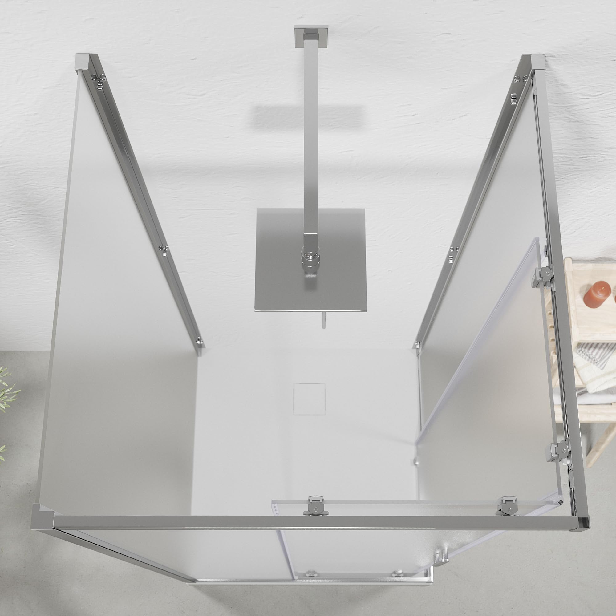 Cabina de ducha cromada de 3 lados 70 x 120 x 70 cm con doble corredera de 190 cm de altura y cristal templado mate de 6 mm perfiles de aluminio cromado modelo Tremiti