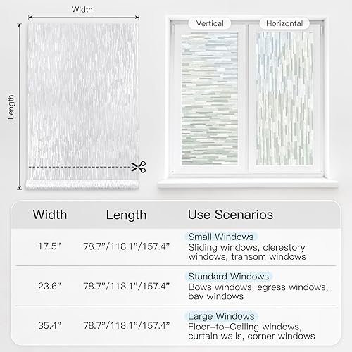 Miniatura 2 de DOWELL Película de privacidad para ventana, película de vidrio esmerilado para ventana, adhesivo estático no adhesivo, vinilo opaco para ventana,