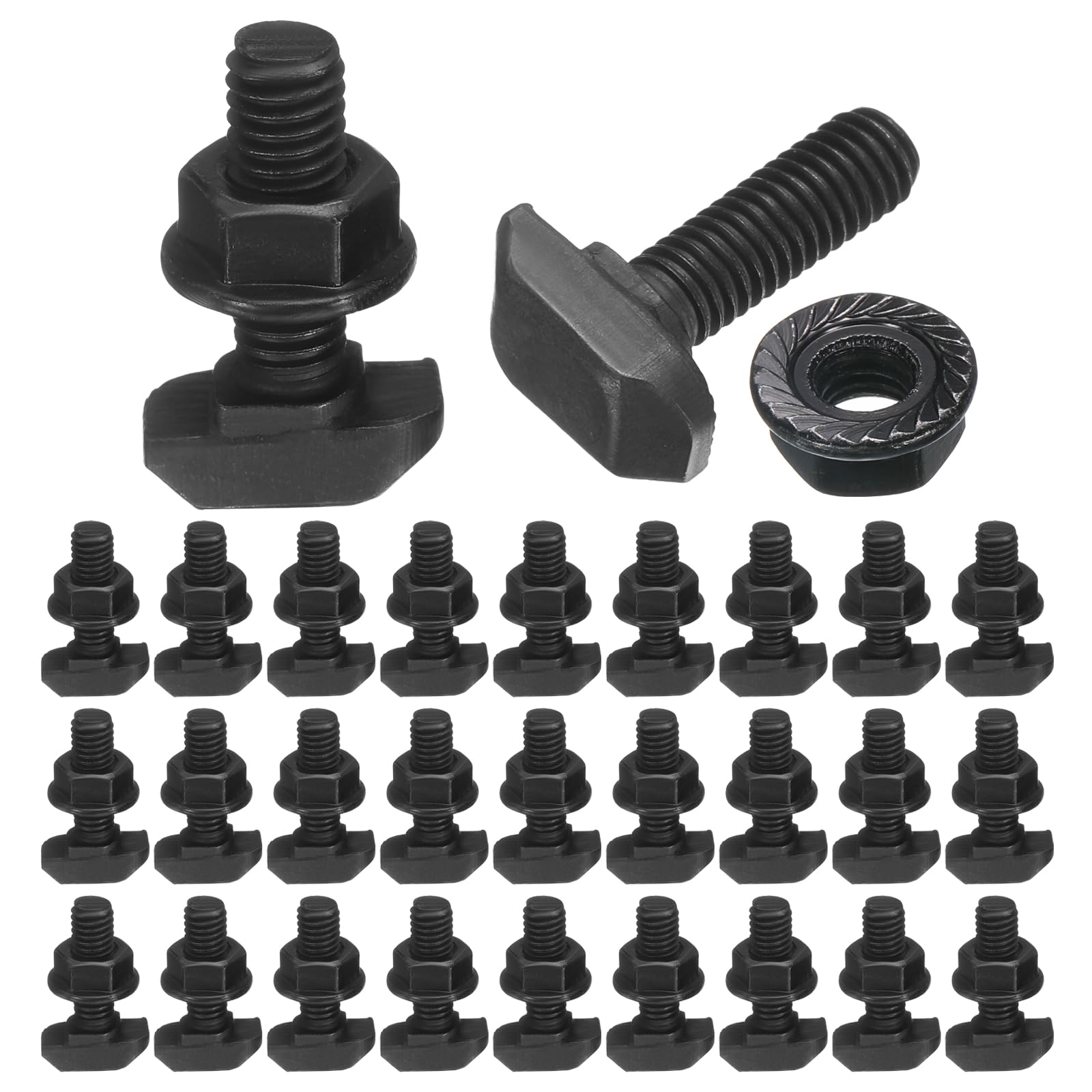 sourcing map 30pcs M6x20mm t Slot Drop-in Bolt, Carbon Steel Hammer Head Bolts t Shape Stud Sliding Screw with M6 Hexagon Flange Nuts for European Standard 30 Series Aluminum Profile