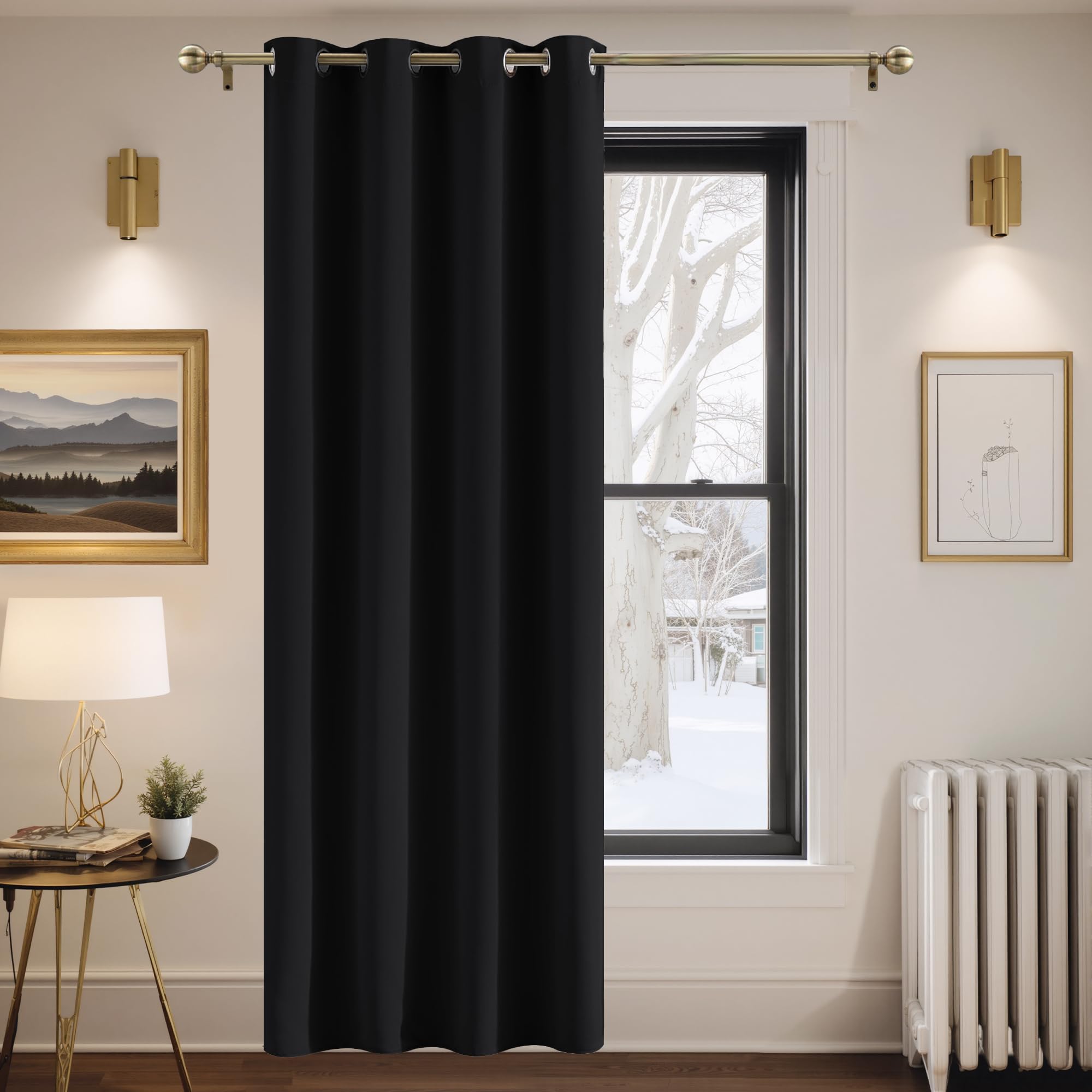 PONY DANCE Tenda Oscurante Camera da Letto Moderne Tende Termiche Isolanti per Soggiorno Blackout Curtain per Porta Interna 1 Pezzo L 140 x A 200 cm, Nero