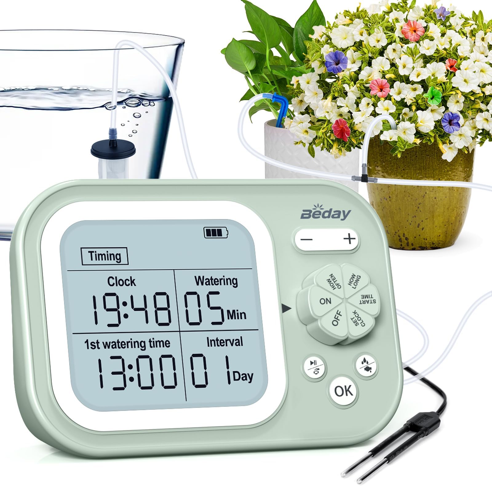 Automatic Plant Waterer Indoor Watering System for 15 Potted Plants, Auto Drip Irrigation Kit with Programmable Water Timer, Smart Humidity Detection, Green