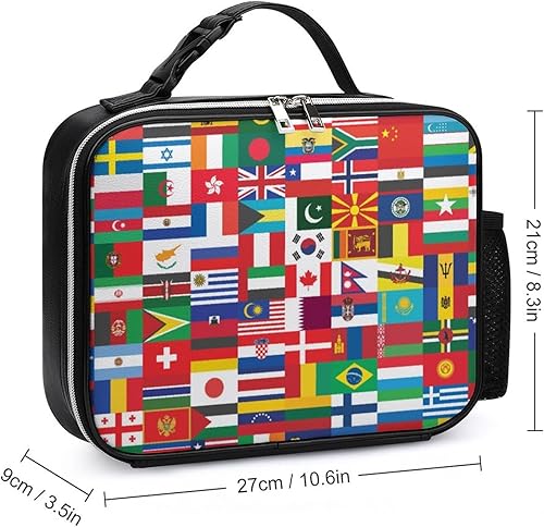 Miniatura 2 de Bolsa de almuerzo con bandera mundial, reutilizable, aislada, desmontable, de cuero, con asa para preparación de comidas, soporte para picnic y